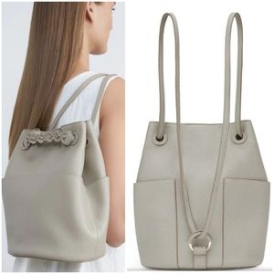 Lafayette 148 Grey Taupe Backpack Satchel Purse Bucket Leather 11 x 10